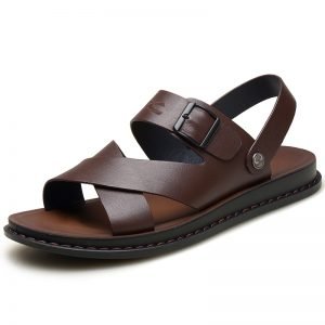 Men's genuine leather sandals thick sole summer shoes with 2 ways of wearing for men back straps sandals slipper